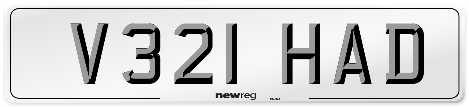 V321 HAD Number Plate from New Reg